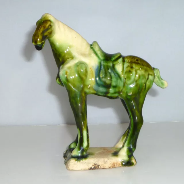 Vintage 5" Chinese Pottery War Horse Tang Dynasty Style with Sancai Drip Glaze