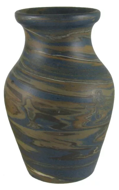 Antique Niloak Mission Swirl Art Pottery Vase, Dark Brown & Blue Swirls 2