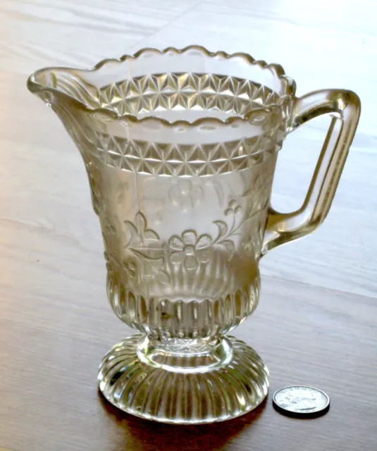 EAPG creamer CREAM PITCHER Adams Glass #140 WILDFLOWER clear 1880s AS IS