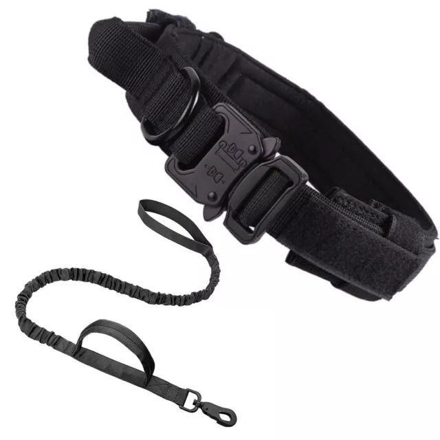 New Tactical Dog Collar & Leash Set with Control Handle and Metal Buckle (Black)