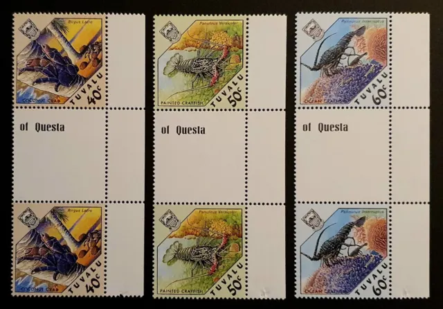 Tuvalu Stamps 1987 Crustaceans Marginal Gutter Pairs MNH