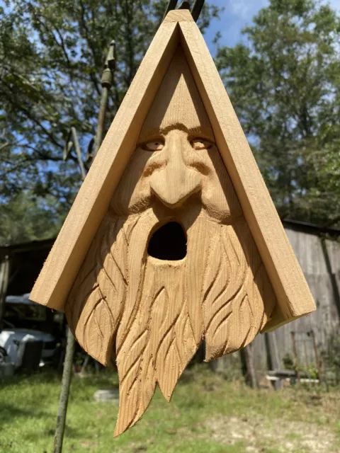 Wood Spirit Man rustic Hand Carved Cedar Bird House Birdhouse Whimsical