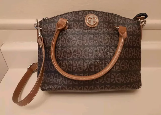 Giani Bernini Brown Signature Logo Faux Leather Satchel Crossbody Purse Handbag