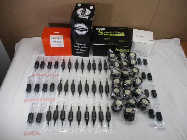 Lote de suministros de tatuaje envolturas de agujas desechables tubos SELLADOS 1207RS, 1205RL, 3RT