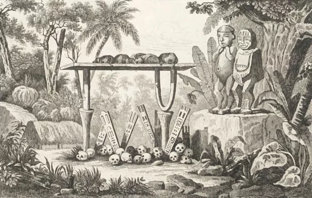 Tahiti idoles et autel 1836 Polynésie française Océanie