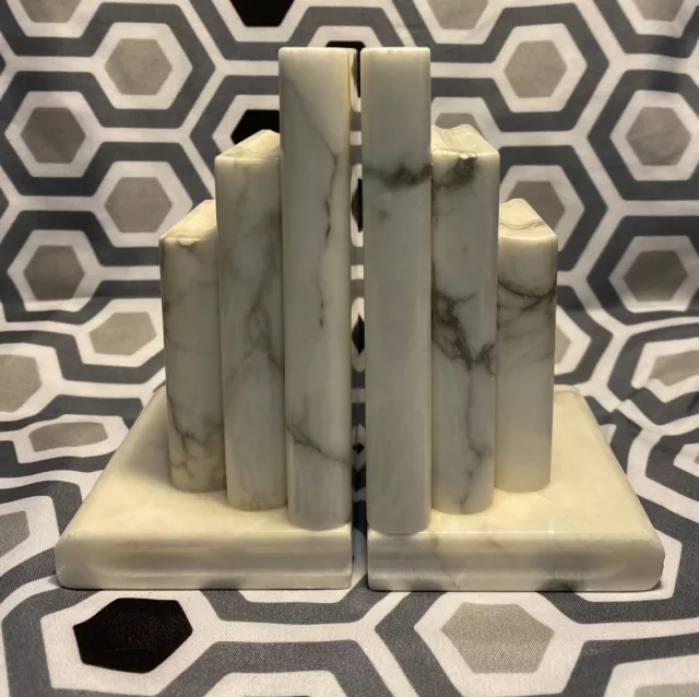 Vintage Hand Carved Italian Marble Stacked Books Bookends 5.5" Tall