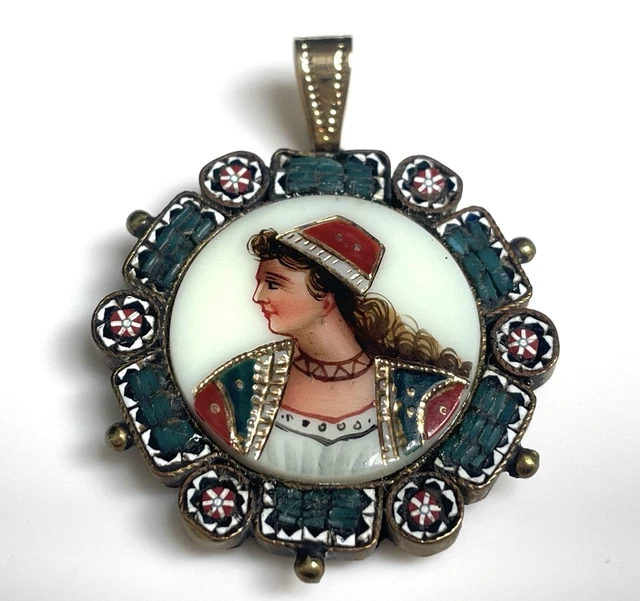 Épingle De Cravate Ancienne Micro-mosaïque - Argent Massif - Antique
