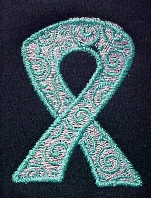 Ovarian Cancer Sweatshirt L Awareness Teal Swirl Ribbon Black Crew Neck New