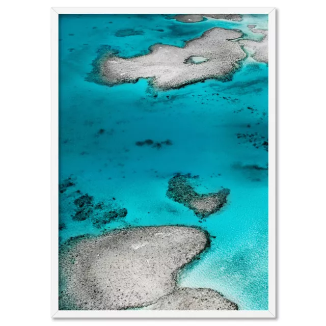 Aerial Reef Art Print. Aqua Waters Art Print. Coral Reef Poster Art | BOC-54