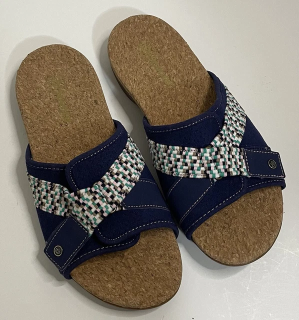 Spenco Orthotic Womens Size 8.5D Navy Blue Slip-on Perforated Cork Slide Sandals