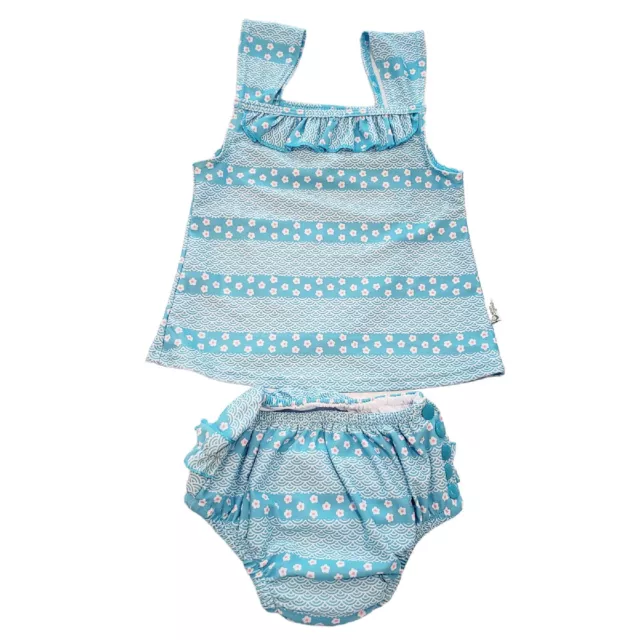 i play by green sprouts Baby Girls 18 months Two-Piece Swimsuit Blue Floral Ruff