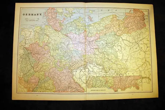 Germany Antique Map 1892 Cram or Austria and Italy