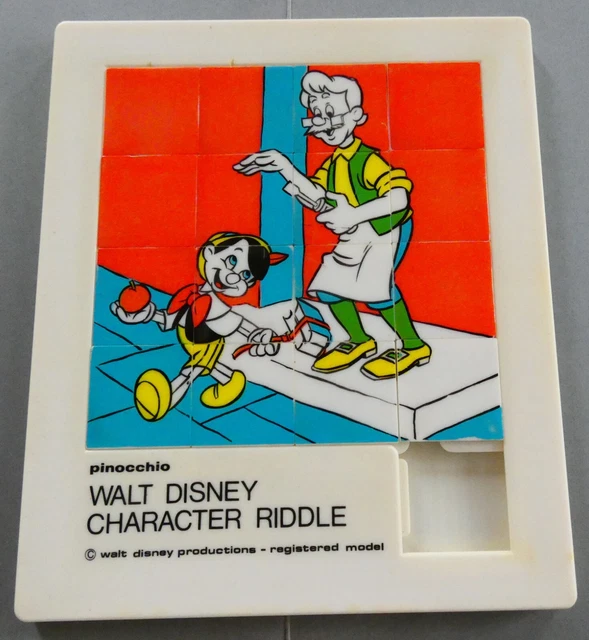VINTAGE JEU TAQUIN Pousse Pousse Walt Disney Character Riddle Pinocchio ...
