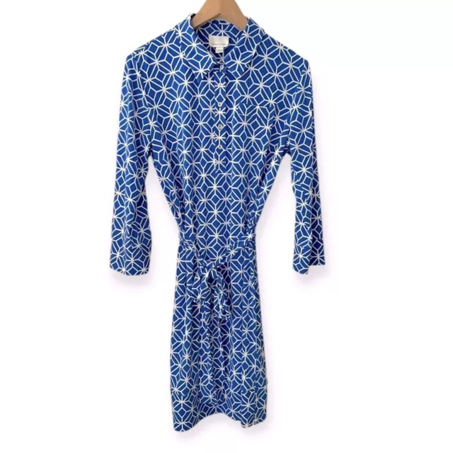 Donna Morgan Marlow Blue Geo Print Belted Shift Dress Size: 10 2