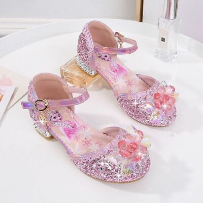 Kids Girls Sandals Frozen2 Princess Elsa Fancy Party Sequin Glass crystal Shoes