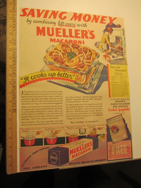 newspaper ad 1931 MUELLER'S macaroni pasta spaghetti recipe book AW full
