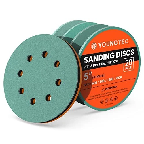 5" Sanding Discs 8 Holes 600/800/1200/2000 Grit Wet Dry Film-Backed Green Line