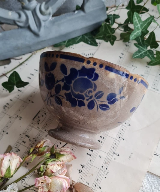 Grand Bol Ancien Digoin – Céramique Française, Décor Fleurs Bleues, Pièce De Collection