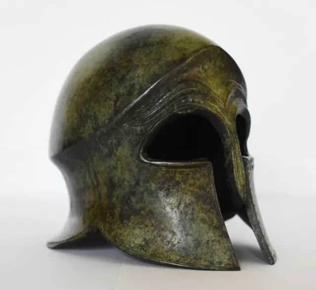 Ancient Greek Spartan Corinthian Helmet - Pure Bronze Statue