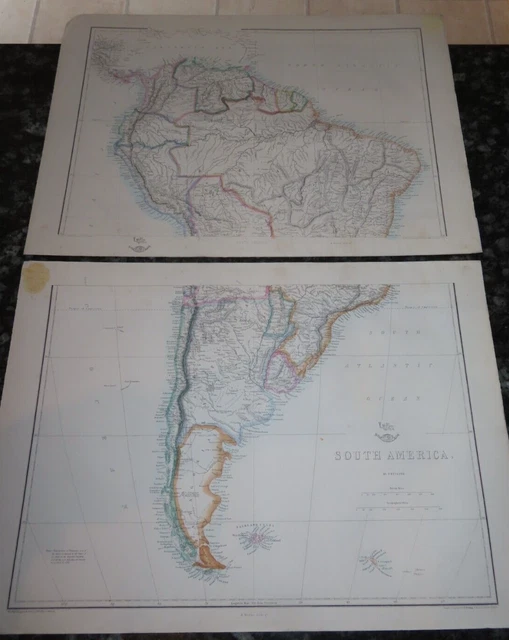 1860 WEEKLY DESPATCH Colour Map Of South America In 2 Sheets Chile ...