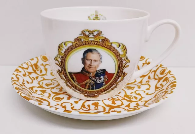 HM King Charles III Cup & Saucer Fine China Large 450ml 15oz Lyric Breakfast Set