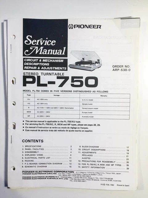 SERVICE MANUEL D'INSTRUCTIONS pour Pioneer SX-1050 EUR 17,66 - FR
