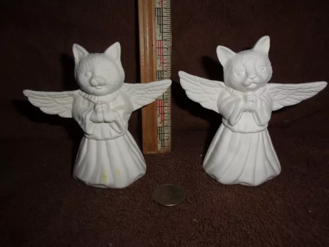 Two Cat Angels Praying in Ceramic Bisque U-Paint Cats Kitten Wings Kittens Angel