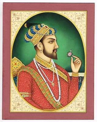Miniature Portrait De Moghol Empereur Shah-Jahan Moghol Peinture Gouache Œuvre