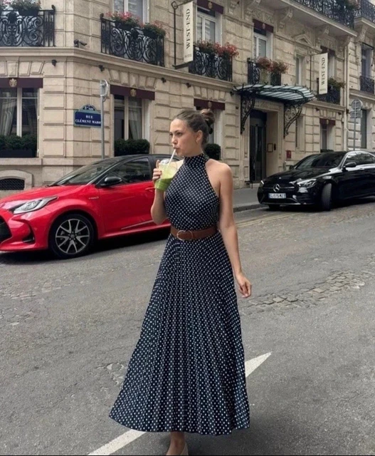 ZARA WOMAN SS25 Polka Dot Midi Halter Dress With Belt Navy Blue 3555/902 Size Xs 50.00 - PicClick UK ZARA WOMAN SS25 Polka Dot Midi Halter Dress With Belt Navy Blue 3555/902 Size Xs 50.00 - PicClick UK