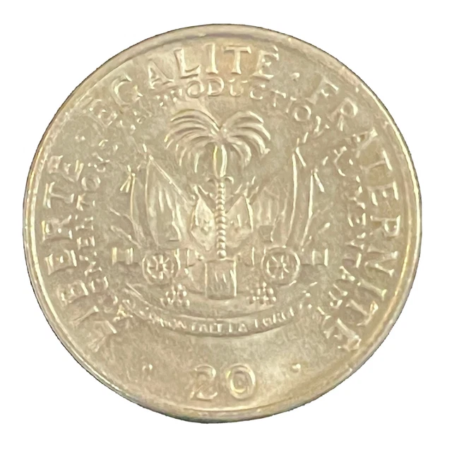 Haiti 20 Centimes Cents 1975 Coin Bust Jean Claude Duvalier Coat of Arms KM# 100