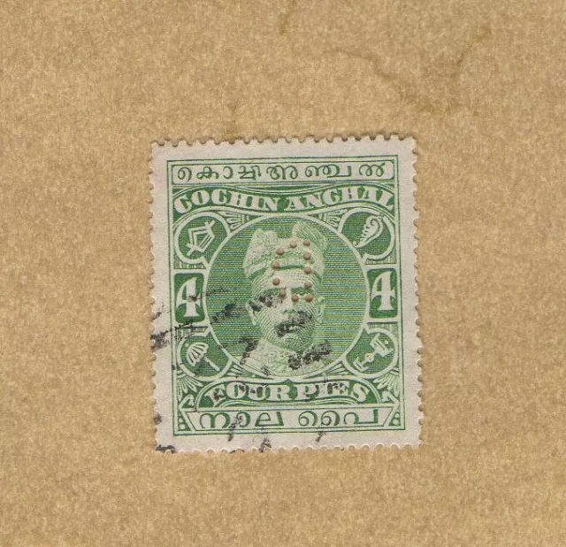 Briefmarke:Indien Staaten Cochin,1919 4Pies Raja Rama Varma II. gest.Zust.s.Scan