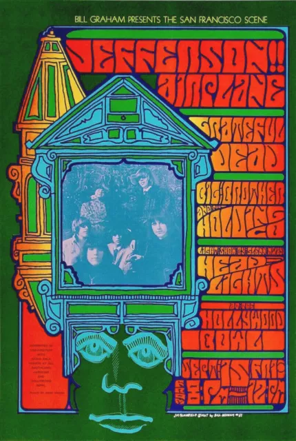 JEFFERSON AIRPLANE / GRATEFUL DEAD 1967 HOLLYWOOD BOWL 4th PRINT POSTER / NMT