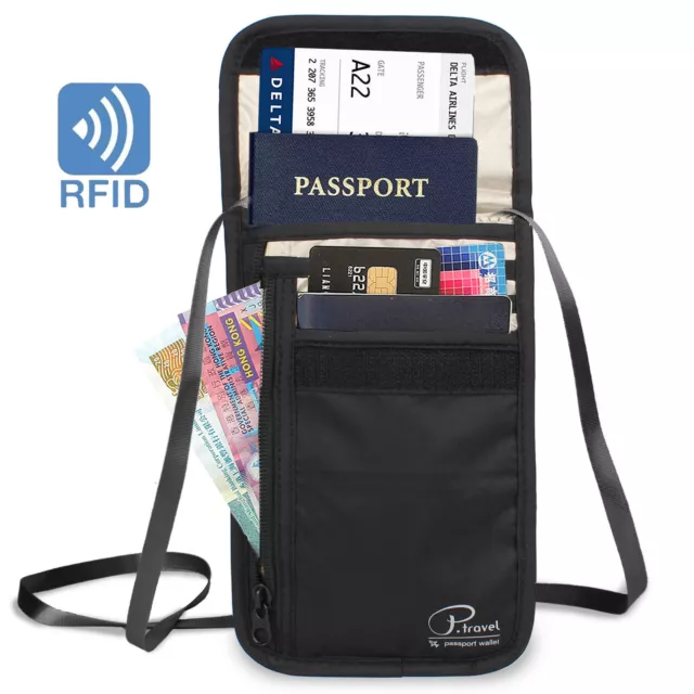 Waterproof RFID Blocking Neck Wallet Pouch Purse Cards Money Passport Holder
