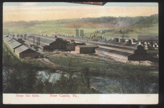 Postcard NEW CASTLE PA  Greer Tin Mill Factory/Plant Aerial view #1 1907