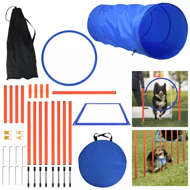 Agility Set für Hunde mit Hürde Tunnel & Ring & Hürdenstangen Hundetraining DE