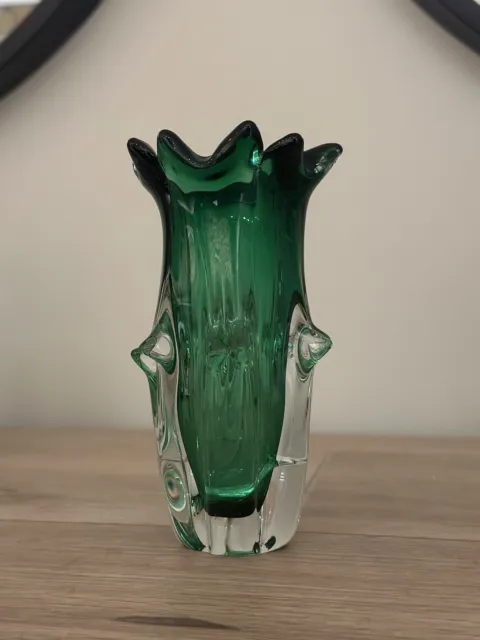 Egermann Czech Republic Green Art Glass Vase