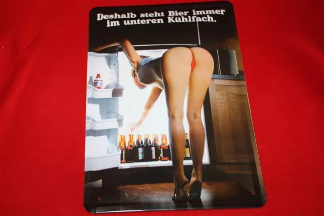 Deshalb steht Bier immer unten im Kühlschrank sexy Blechschild 20x30 cm 3D