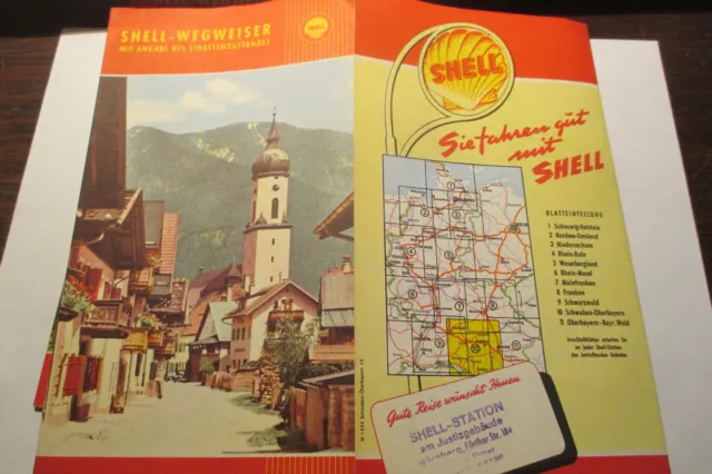 Schwaben-Oberbayern  10 Shell Strassenplan Wegweiser  um 1950-60