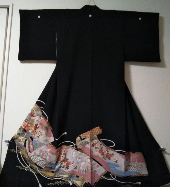 Montsuki Tomesode Kimono Japan Japanese Kimono For Women, Black Tomesode, Bird A