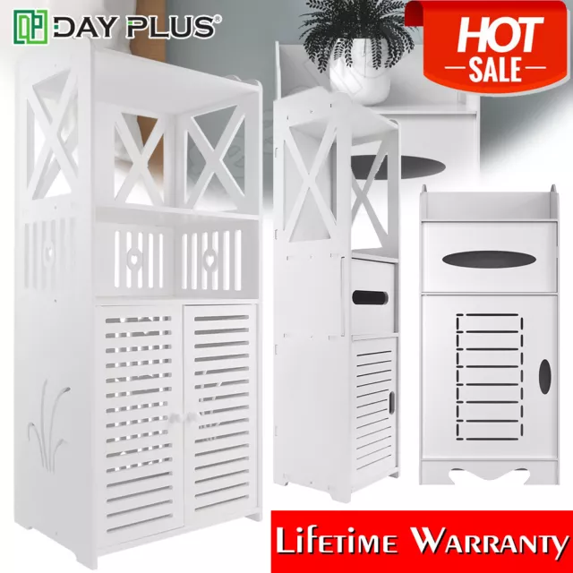 White Bathroom Storage Cabinet Floor Standing Cupboard Corner Unit Toilet Shelf