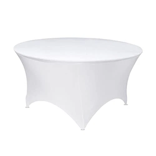 5FT White Round Stretch Tablecloth 60 Inch Spandex Tablecloth Elastic Table