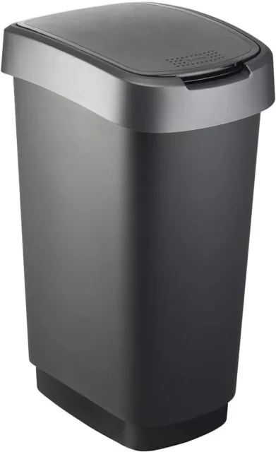 Cubo de Basura Rotho Torcedura 50L con Tapa,Plástico (Pp) Sin Bpa ,Negro / Arge