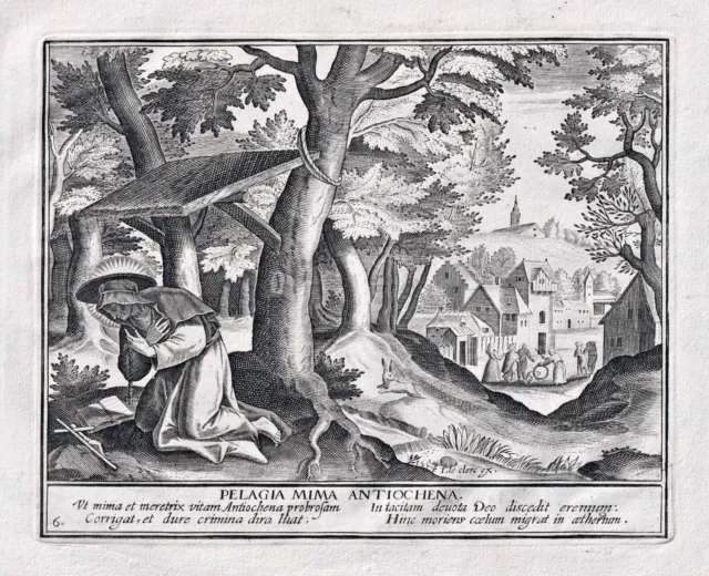 Cometa Nicosa hermit Einsiedler engraving Kupferstich M.de Vos Collaert 1600