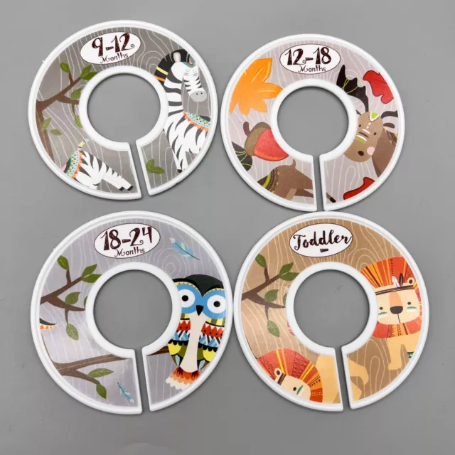 4 PC 9mo-Toddler Baby Closet Size Dividers Round Organizer Clothing Rack Animals
