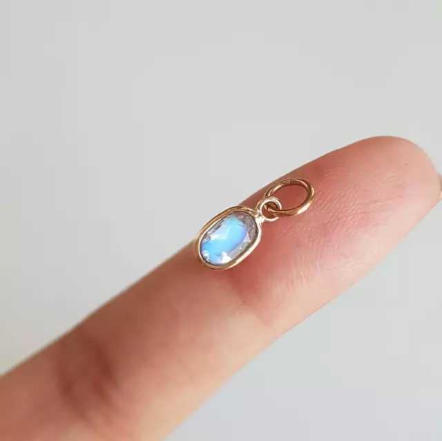 Natural Blue Rainbow Moonstone Cut Solid 18k Gold Gift Women Girls Charm Pendant