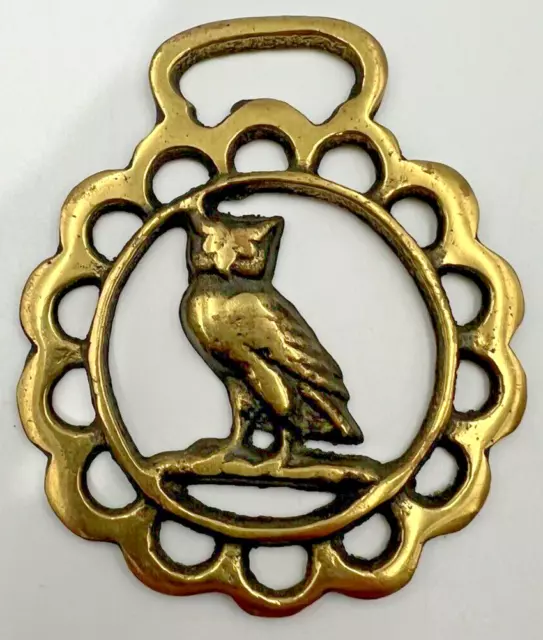 Vintage Brass Horse Harness Saddle Bridle Medallion Owl on a Branch