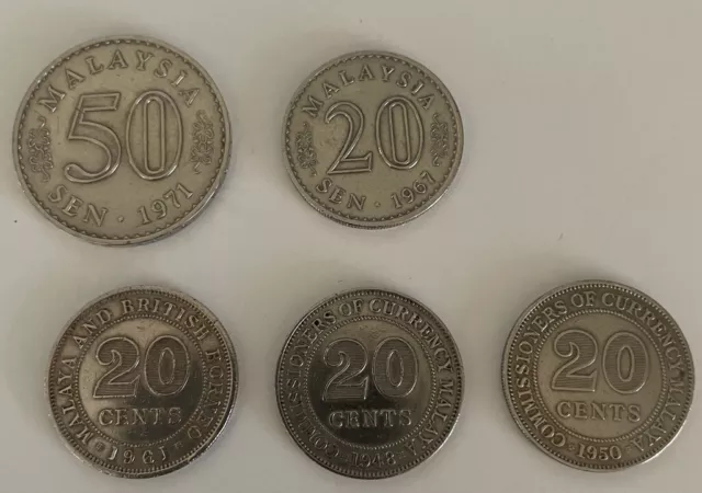 Malaya And Malaysia Old Coins 1948 1950 1961 20c 50c Coin