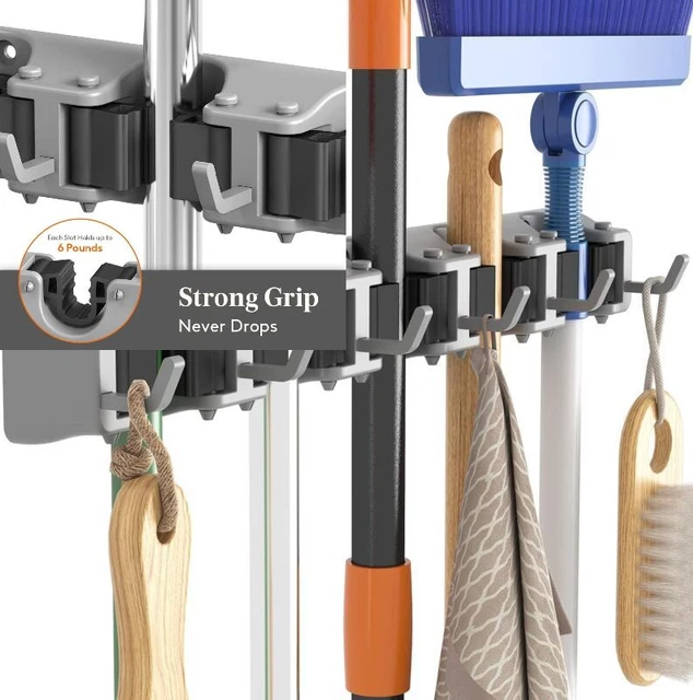 Supporto mocio scopa Lifewit montato a parete, stoccaggio resistente con 5 slot 6...