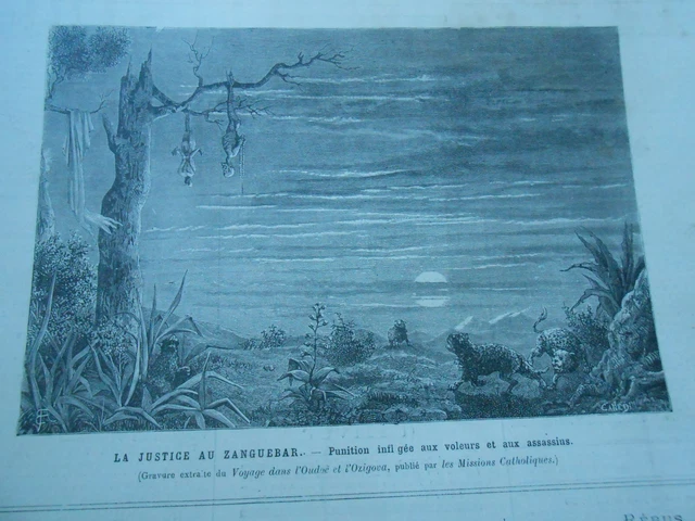 Gravure 19èm - La Justice au Zanguebar Punition infligée aux voleurs et assassin