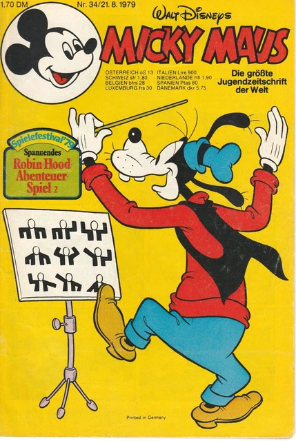 Comic Heft, MICKY MAUS, Band Nr. 34 - 1979 , ohne Beilage, Walt Disney, Ehapa